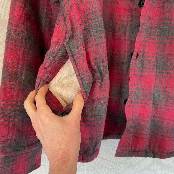 NWT Jachs NY Red Recycled Flannel Shirt Jacket/Shacket, Sherpa/Fleece Plaid XL - Picture 7 of 16